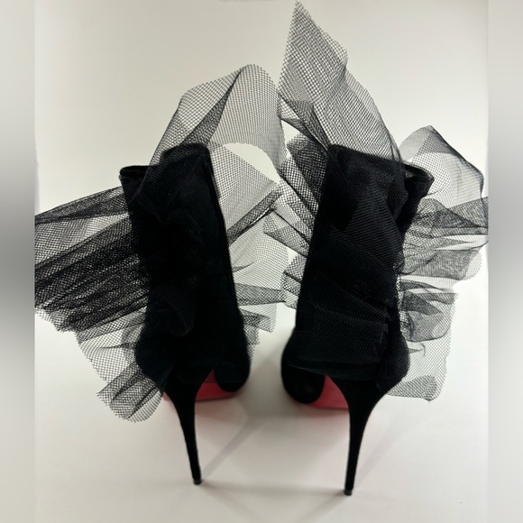 Christian Louboutin Libellibooty 100 Black Mesh Tulle Ankle Boot Pumps - Picture 8 of 12